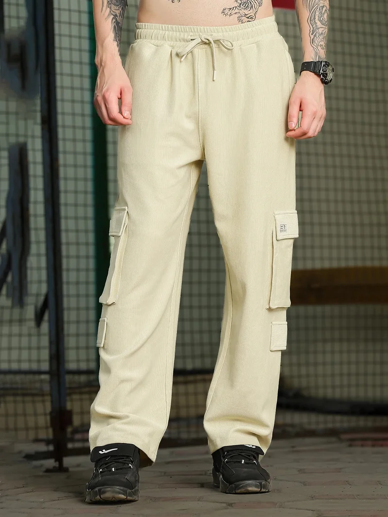 Maniac  Maniac Mens Solid Biscuit Corduroy Fabric Cargo for Men | Best Price UAE
